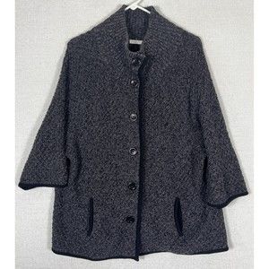 Talbots Button Up Cardigan Sweater Womens 1x? (Missing Size Tag) Gray Black Trim